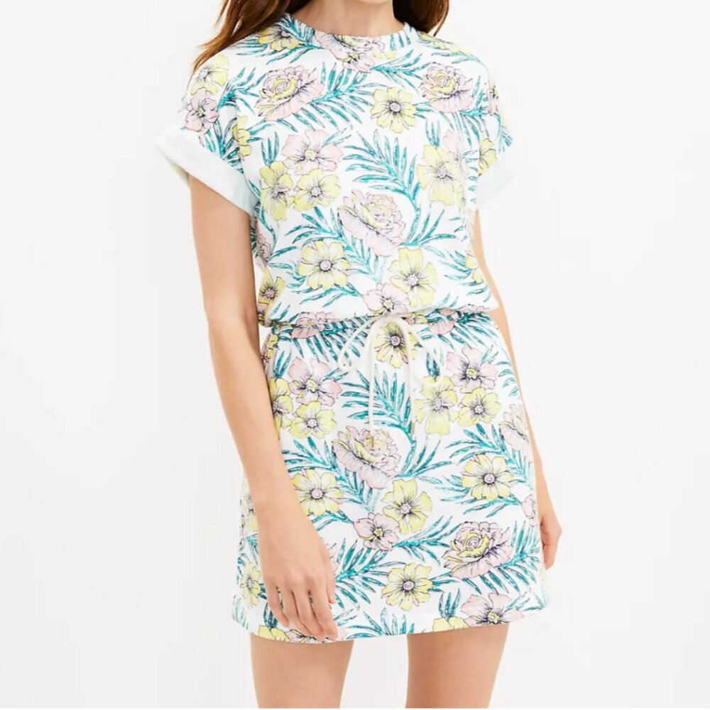NWOT LOU & GREY Women's Tropical Floral Cozy Cotton Terry Pocket Dress Sz Large
